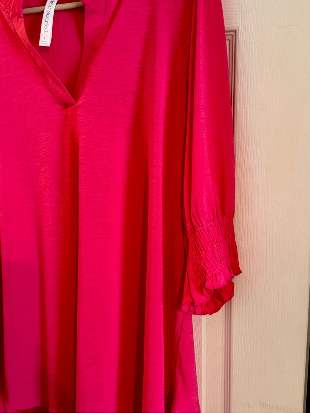 Bright Pink V-Neck Women's Top by Dear Scarlett - Picture 5 of 5